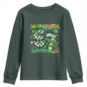 67 St Patricks Day Youth Sweatshirt Funny Six Seven Meme Lucky Shamrock TS11 Dark Forest Green Print Your Wear