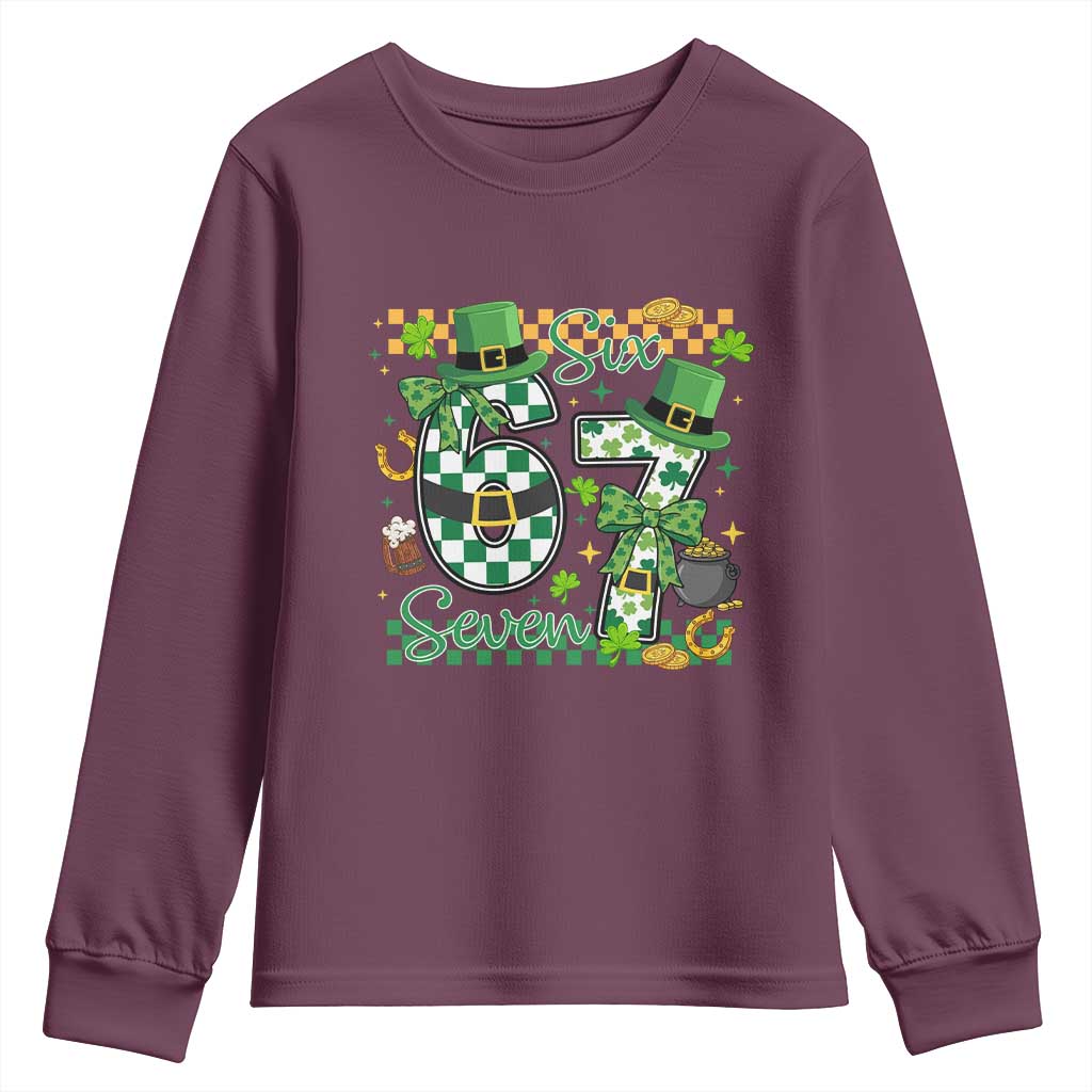 67 St Patricks Day Youth Sweatshirt Funny Six Seven Meme Lucky Shamrock TS11 Maroon Print Your Wear