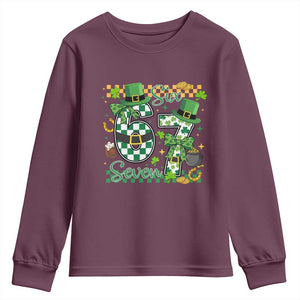67 St Patricks Day Youth Sweatshirt Funny Six Seven Meme Lucky Shamrock TS11 Maroon Print Your Wear