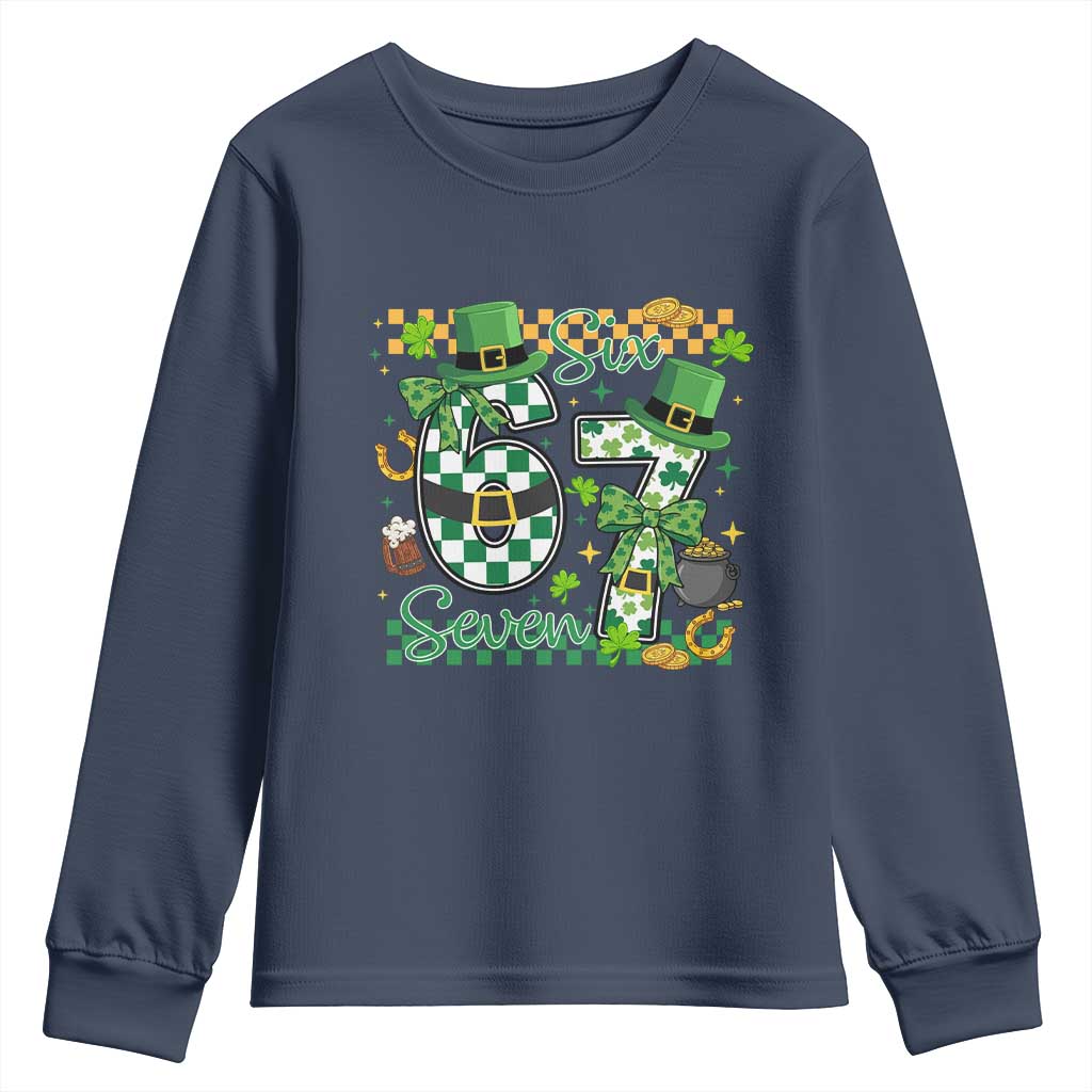 67 St Patricks Day Youth Sweatshirt Funny Six Seven Meme Lucky Shamrock TS11 Navy Print Your Wear