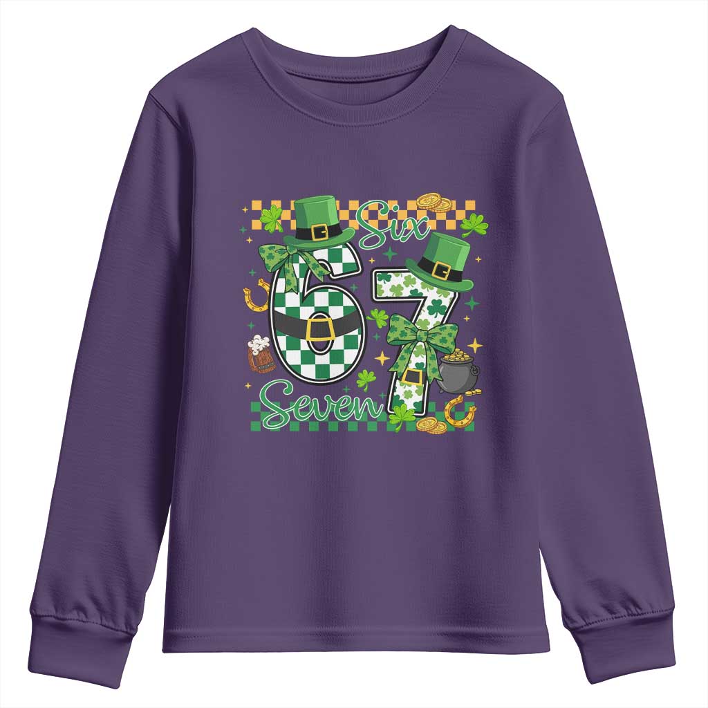 67 St Patricks Day Youth Sweatshirt Funny Six Seven Meme Lucky Shamrock TS11 Purple Print Your Wear