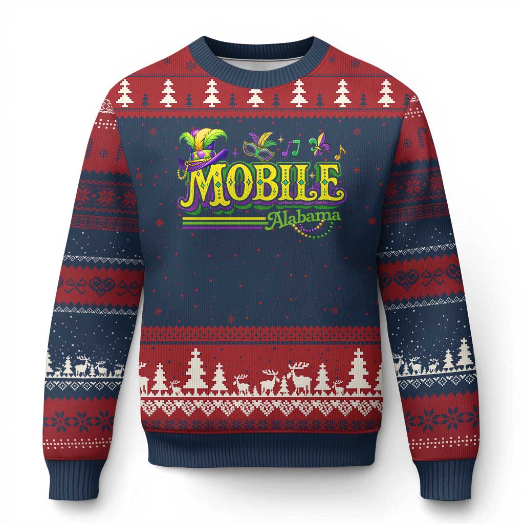 Mardi Gras Mobile Alabama AL Carnival Beads Ugly Christmas Sweater TS11 Navy Red Print Your Wear