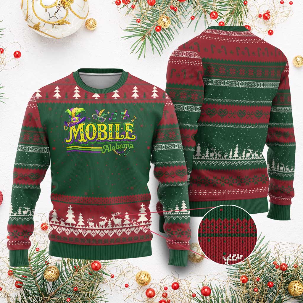 Mardi Gras Mobile Alabama AL Carnival Beads Ugly Christmas Sweater TS11 Red Green Print Your Wear