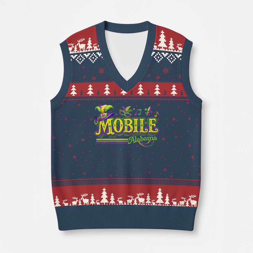 Mardi Gras Mobile Alabama AL Carnival Beads V-Neck Knit Sweater Vest TS11 Navy Red Print Your Wear