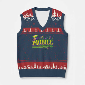 Mardi Gras Mobile Alabama AL Carnival Beads V-Neck Knit Sweater Vest TS11 Navy Red Print Your Wear