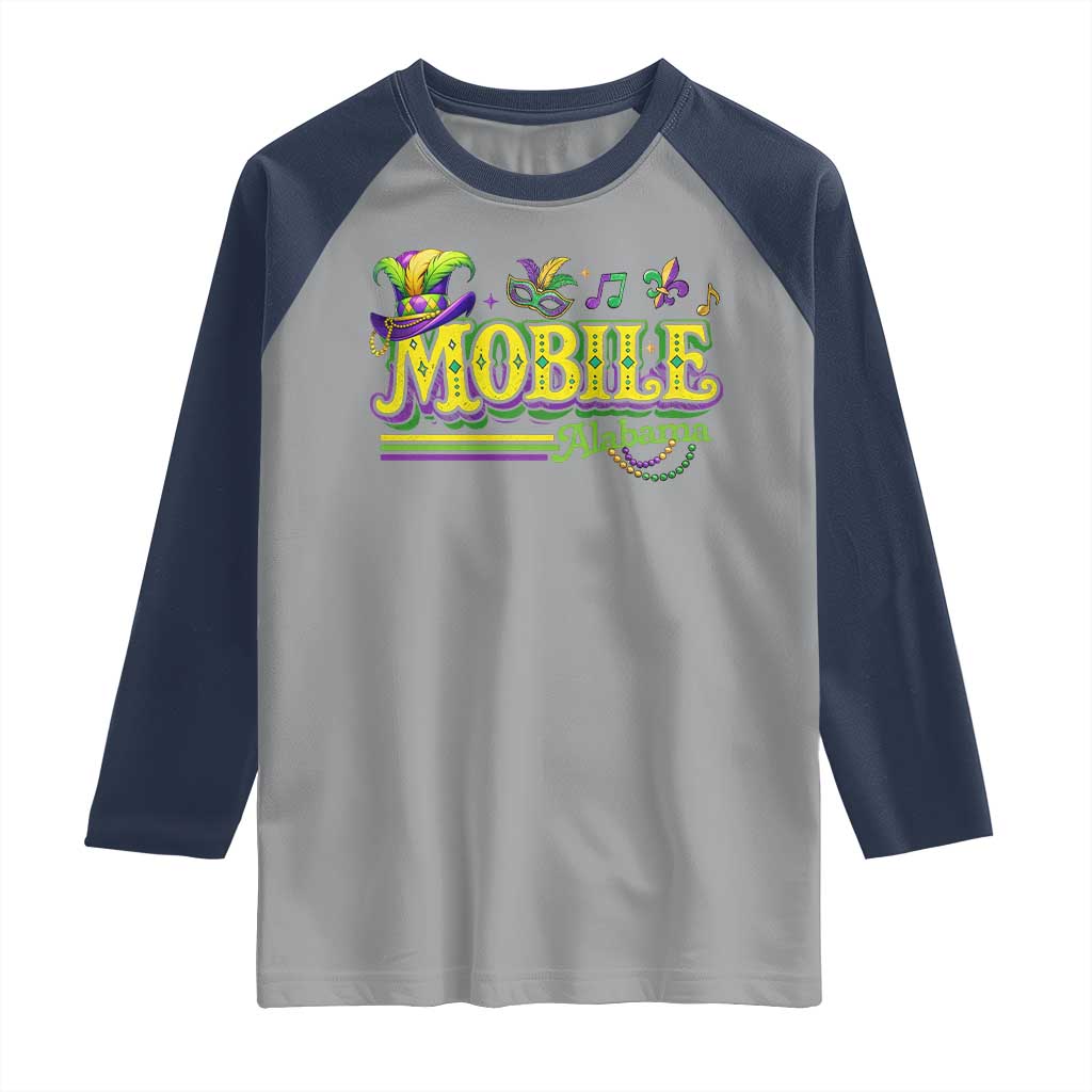Mardi Gras Mobile Alabama AL Carnival Beads Raglan Shirt TS11 Sport Gray Navy Print Your Wear