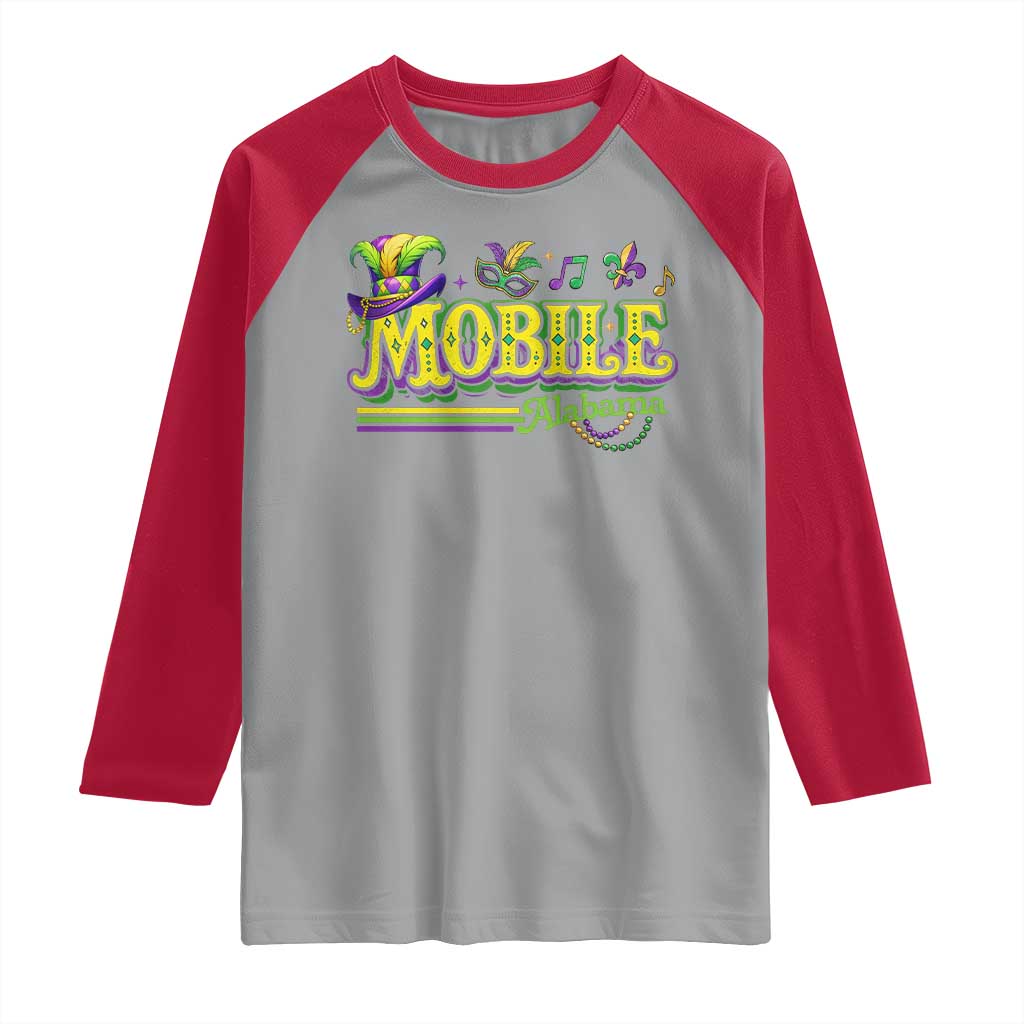 Mardi Gras Mobile Alabama AL Carnival Beads Raglan Shirt TS11 Sport Gray Red Print Your Wear