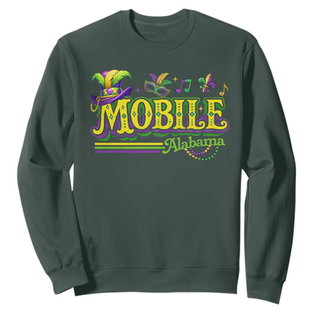 Mardi Gras Mobile Alabama AL Carnival Beads Sweatshirt TS11 Dark Forest Green Print Your Wear