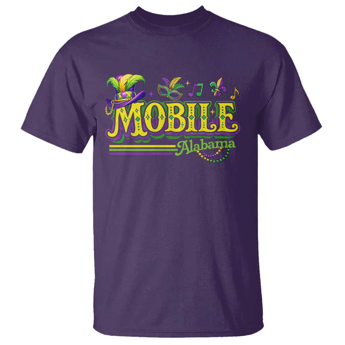 Mardi Gras Mobile Alabama AL Carnival Beads T Shirt TS11 Purple Print Your Wear