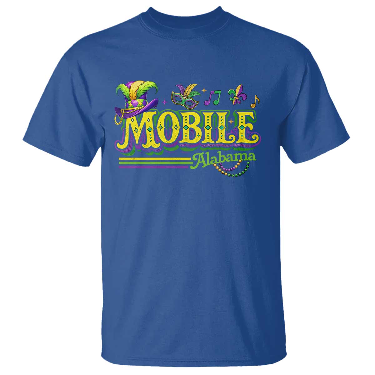 Mardi Gras Mobile Alabama AL Carnival Beads T Shirt TS11 Royal Blue Print Your Wear
