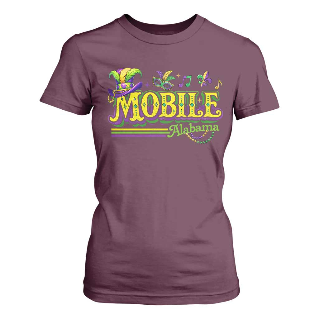 Mardi Gras Mobile Alabama AL Carnival Beads T Shirt For Women TS11 Maroon Print Your Wear