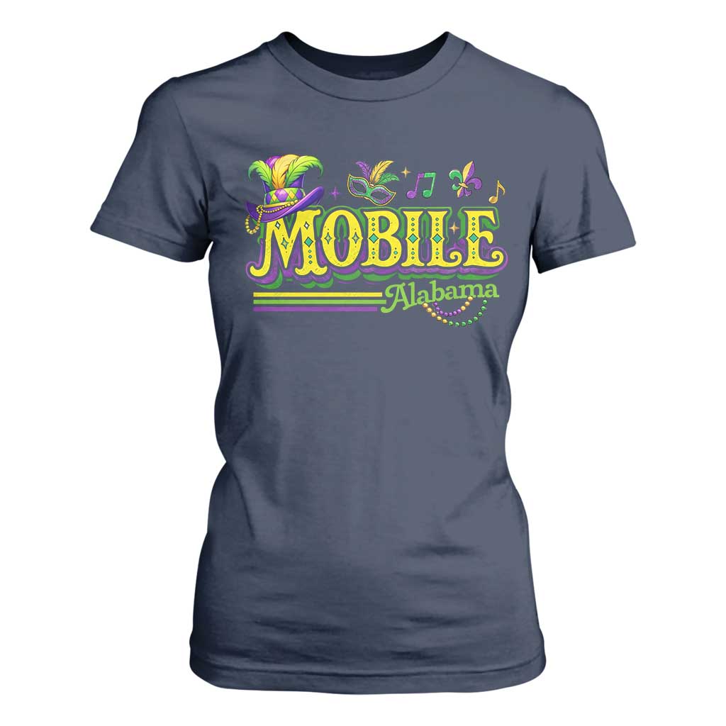 Mardi Gras Mobile Alabama AL Carnival Beads T Shirt For Women TS11 Navy Print Your Wear