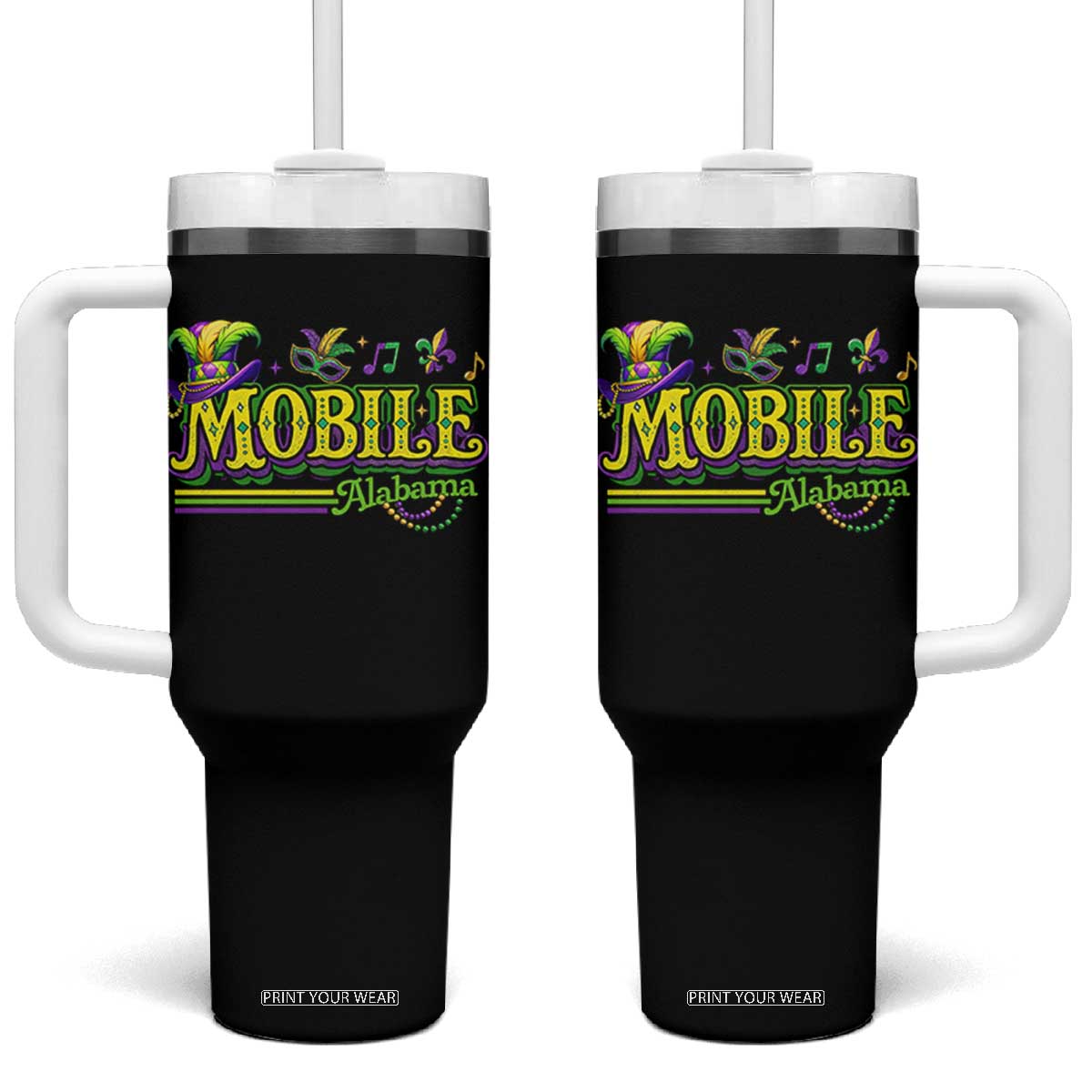 Mardi Gras Mobile Alabama AL Carnival Beads Tumbler With Handle TS11 One Size: 40 oz Black Print Your Wear