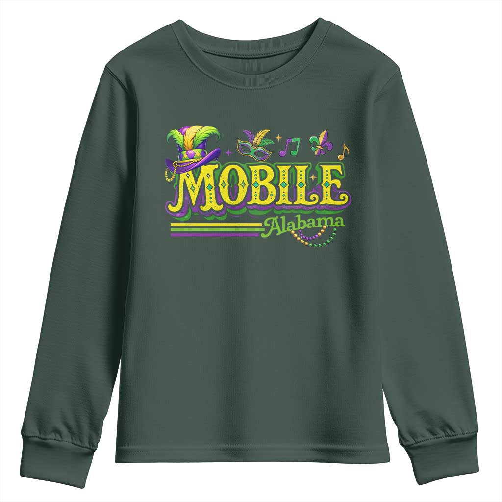 Mardi Gras Mobile Alabama AL Carnival Beads Youth Sweatshirt TS11 Dark Forest Green Print Your Wear