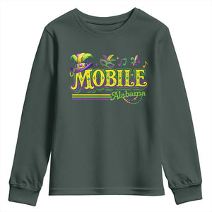 Mardi Gras Mobile Alabama AL Carnival Beads Youth Sweatshirt TS11 Dark Forest Green Print Your Wear
