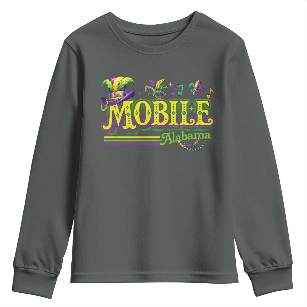 Mardi Gras Mobile Alabama AL Carnival Beads Youth Sweatshirt TS11 Dark Heather Print Your Wear