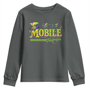 Mardi Gras Mobile Alabama AL Carnival Beads Youth Sweatshirt TS11 Dark Heather Print Your Wear