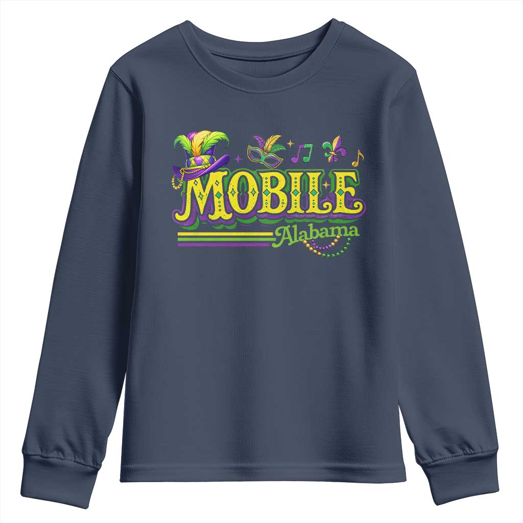 Mardi Gras Mobile Alabama AL Carnival Beads Youth Sweatshirt TS11 Navy Print Your Wear