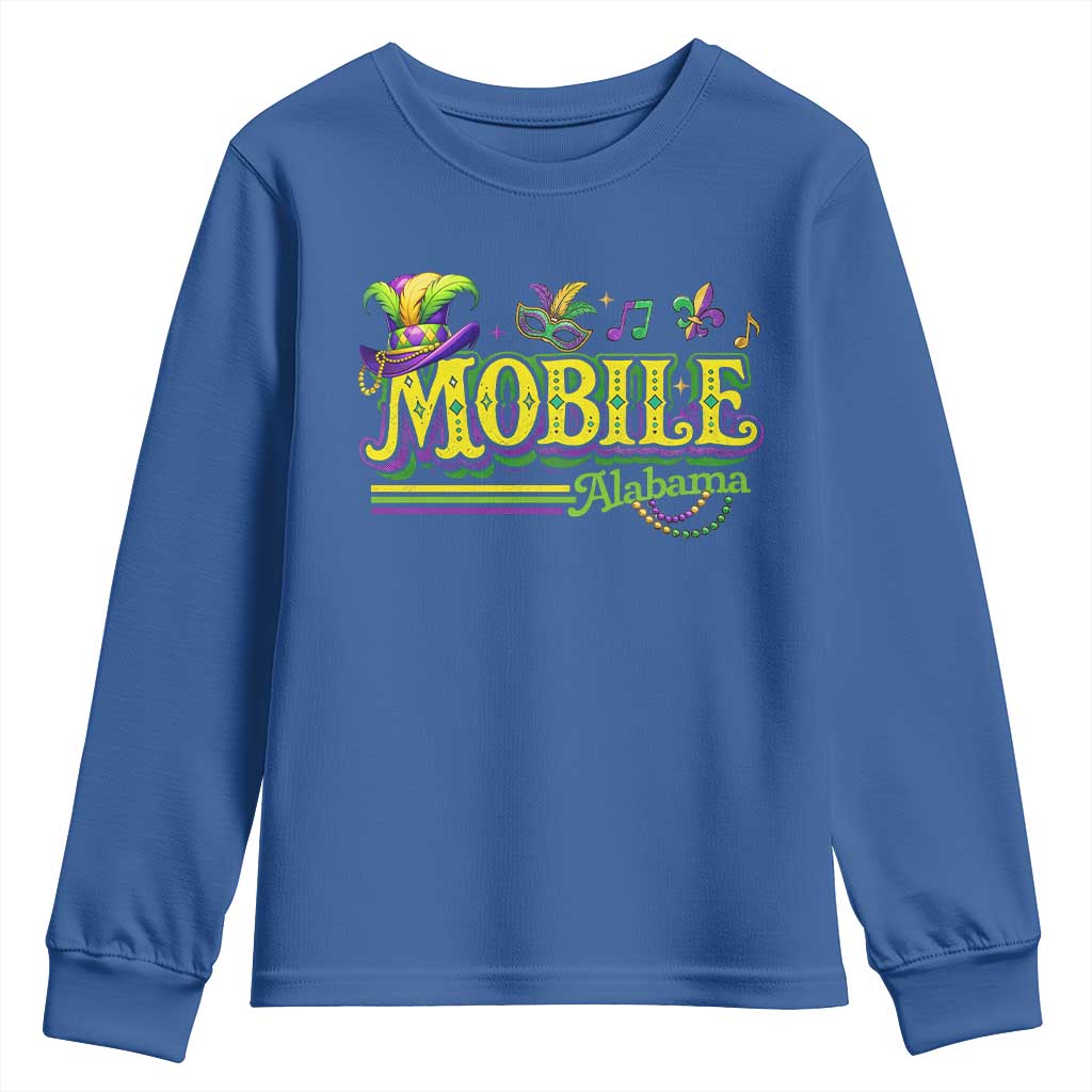 Mardi Gras Mobile Alabama AL Carnival Beads Youth Sweatshirt TS11 Royal Blue Print Your Wear