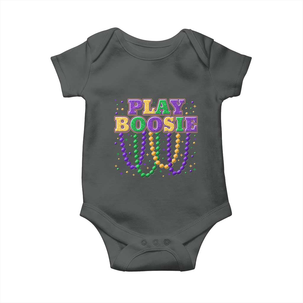 Funny Play Boosie Mardi Gras Baby Onesie Beads Fat Tuesday Carnival TS11 Dark Heather Print Your Wear