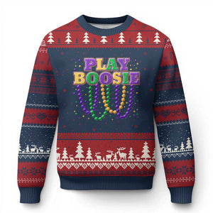 Funny Play Boosie Mardi Gras Ugly Christmas Sweater Beads Fat Tuesday Carnival TS11 Navy Red Print Your Wear