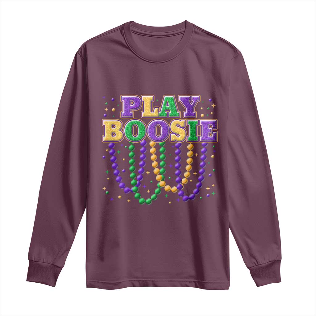 Funny Play Boosie Mardi Gras Long Sleeve Shirt Beads Fat Tuesday Carnival TS11 Maroon Print Your Wear