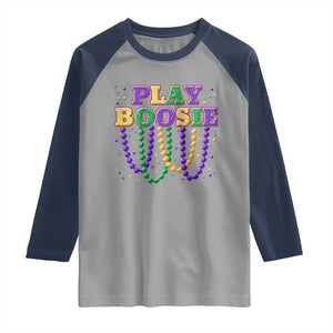Funny Play Boosie Mardi Gras Raglan Shirt Beads Fat Tuesday Carnival TS11 Sport Gray Navy Print Your Wear