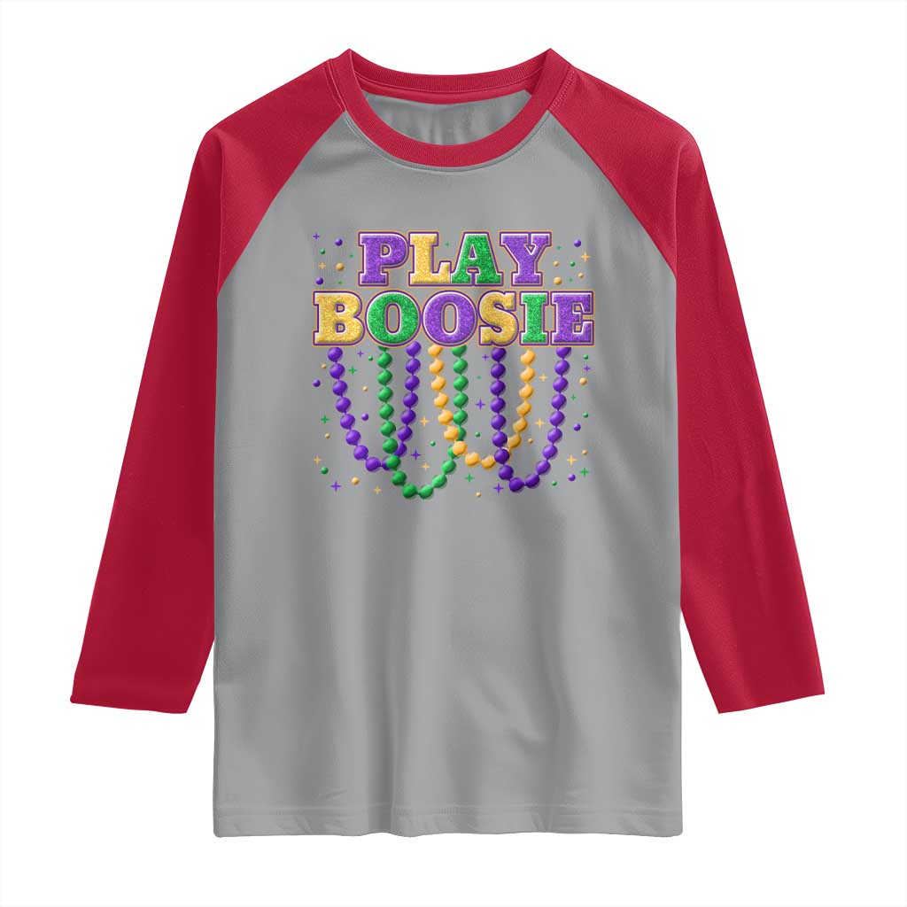 Funny Play Boosie Mardi Gras Raglan Shirt Beads Fat Tuesday Carnival TS11 Sport Gray Red Print Your Wear