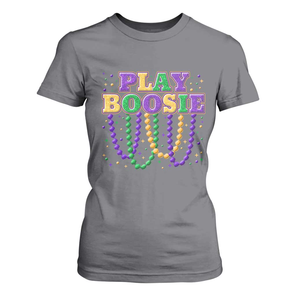 Funny Play Boosie Mardi Gras T Shirt For Women Beads Fat Tuesday Carnival TS11 Charcoal Print Your Wear