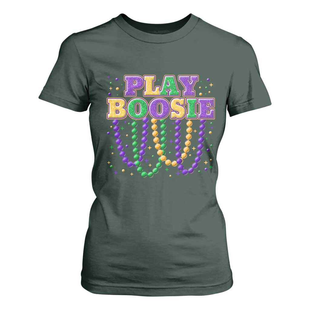 Funny Play Boosie Mardi Gras T Shirt For Women Beads Fat Tuesday Carnival TS11 Dark Forest Green Print Your Wear