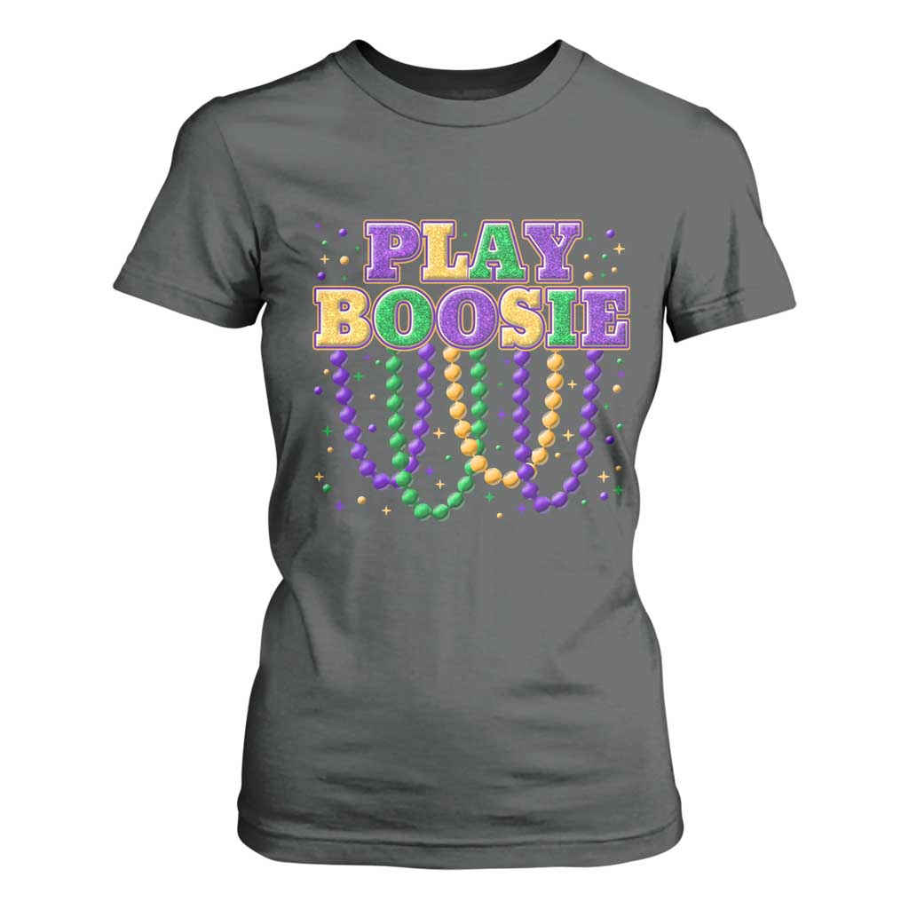 Funny Play Boosie Mardi Gras T Shirt For Women Beads Fat Tuesday Carnival TS11 Dark Heather Print Your Wear