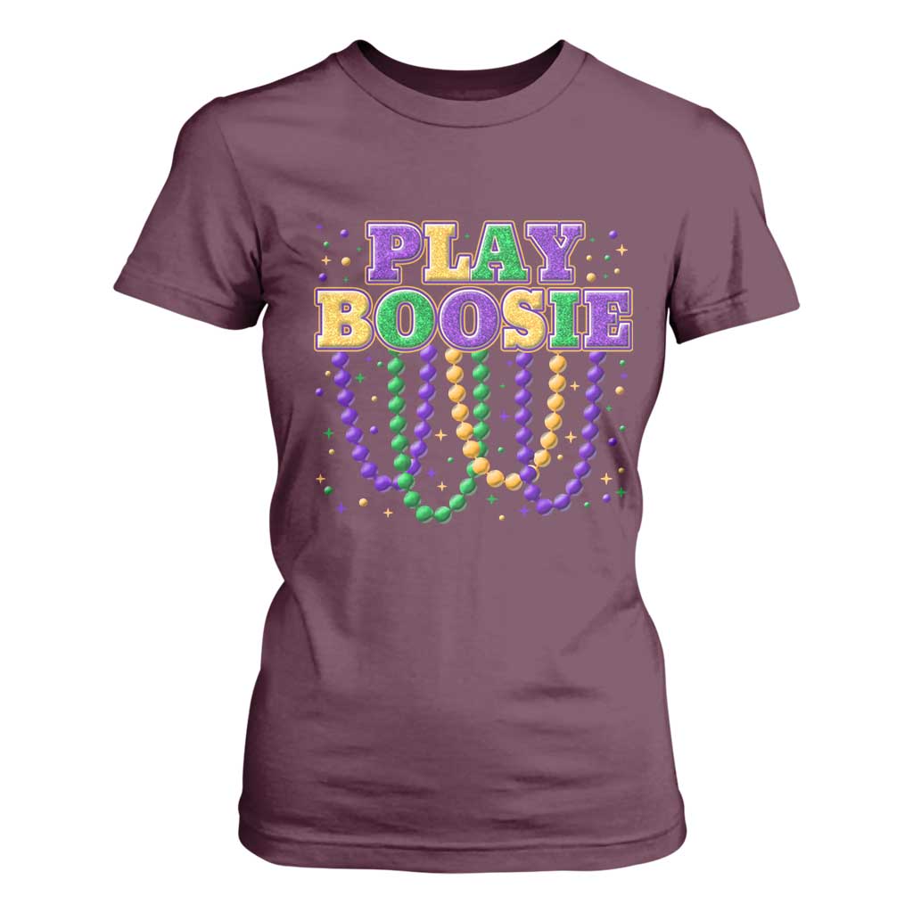 Funny Play Boosie Mardi Gras T Shirt For Women Beads Fat Tuesday Carnival TS11 Maroon Print Your Wear