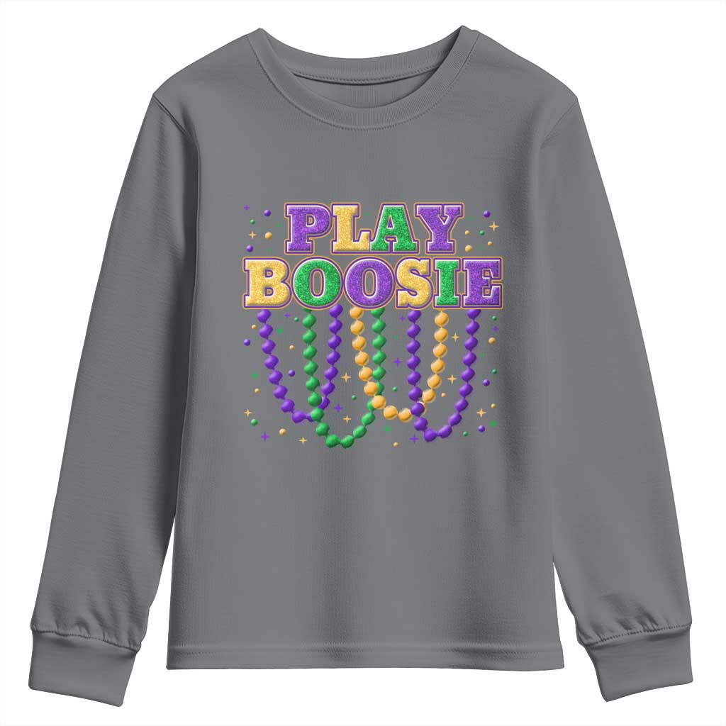 Funny Play Boosie Mardi Gras Youth Sweatshirt Beads Fat Tuesday Carnival TS11 Charcoal Print Your Wear