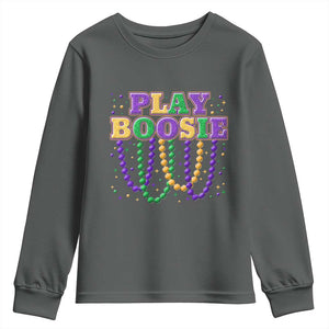 Funny Play Boosie Mardi Gras Youth Sweatshirt Beads Fat Tuesday Carnival TS11 Dark Heather Print Your Wear