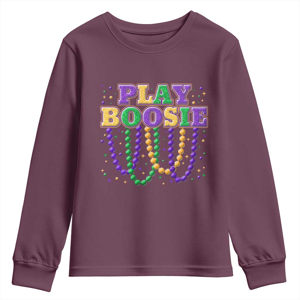 Funny Play Boosie Mardi Gras Youth Sweatshirt Beads Fat Tuesday Carnival TS11 Maroon Print Your Wear