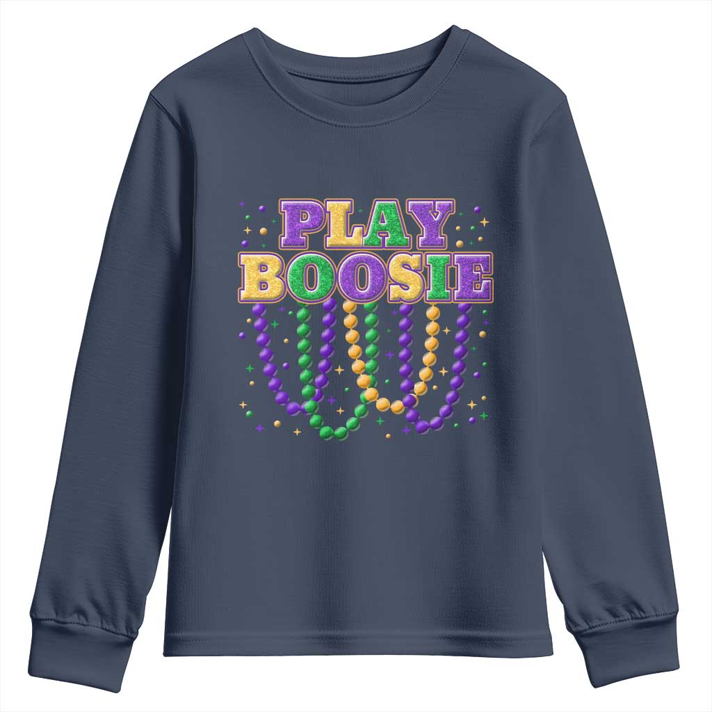 Funny Play Boosie Mardi Gras Youth Sweatshirt Beads Fat Tuesday Carnival TS11 Navy Print Your Wear