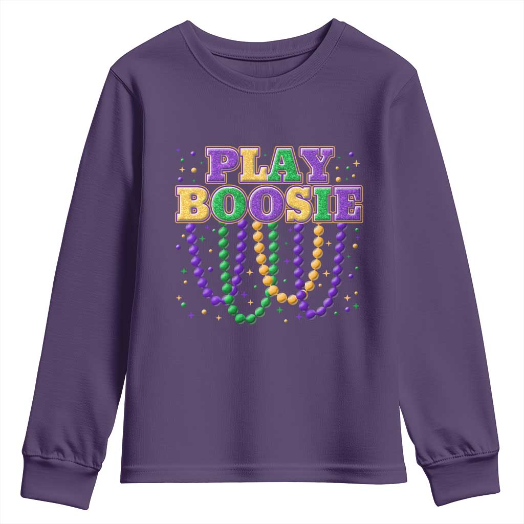 Funny Play Boosie Mardi Gras Youth Sweatshirt Beads Fat Tuesday Carnival TS11 Purple Print Your Wear