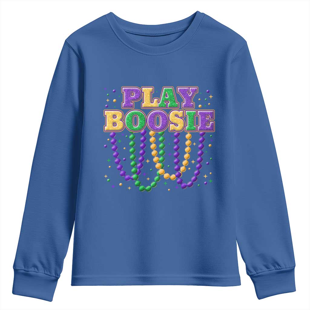 Funny Play Boosie Mardi Gras Youth Sweatshirt Beads Fat Tuesday Carnival TS11 Royal Blue Print Your Wear