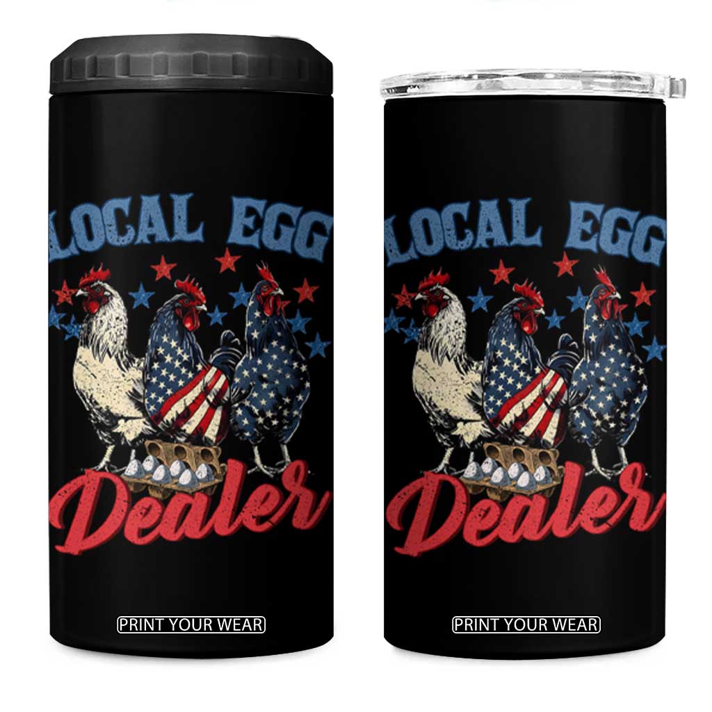 Funny Local Egg Dealer 4 in 1 Can Cooler Tumbler Egg Farmer American Flag Chicken Easter TS11 One Size: 16 oz Black Print Your Wear