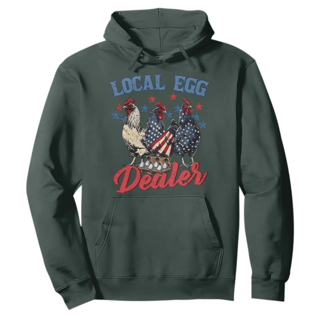 Funny Local Egg Dealer Hoodie Egg Farmer American Flag Chicken Easter TS11 Dark Forest Green Print Your Wear