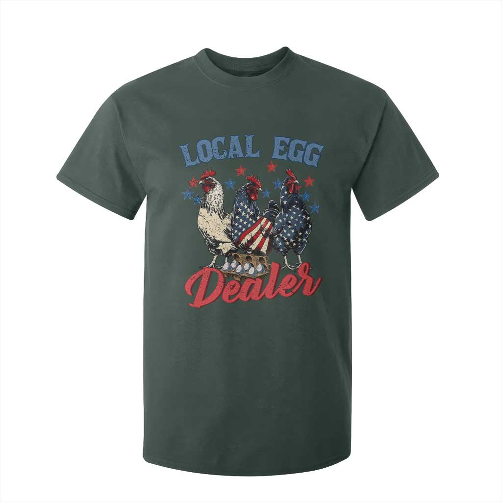 Funny Local Egg Dealer T Shirt For Kid Egg Farmer American Flag Chicken Easter TS11 Dark Forest Green Print Your Wear