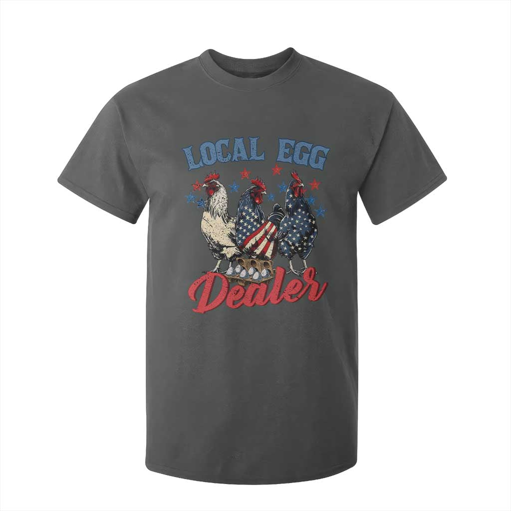 Funny Local Egg Dealer T Shirt For Kid Egg Farmer American Flag Chicken Easter TS11 Dark Heather Print Your Wear
