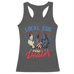 Funny Local Egg Dealer Racerback Tank Top Egg Farmer American Flag Chicken Easter TS11 Dark Heather Print Your Wear