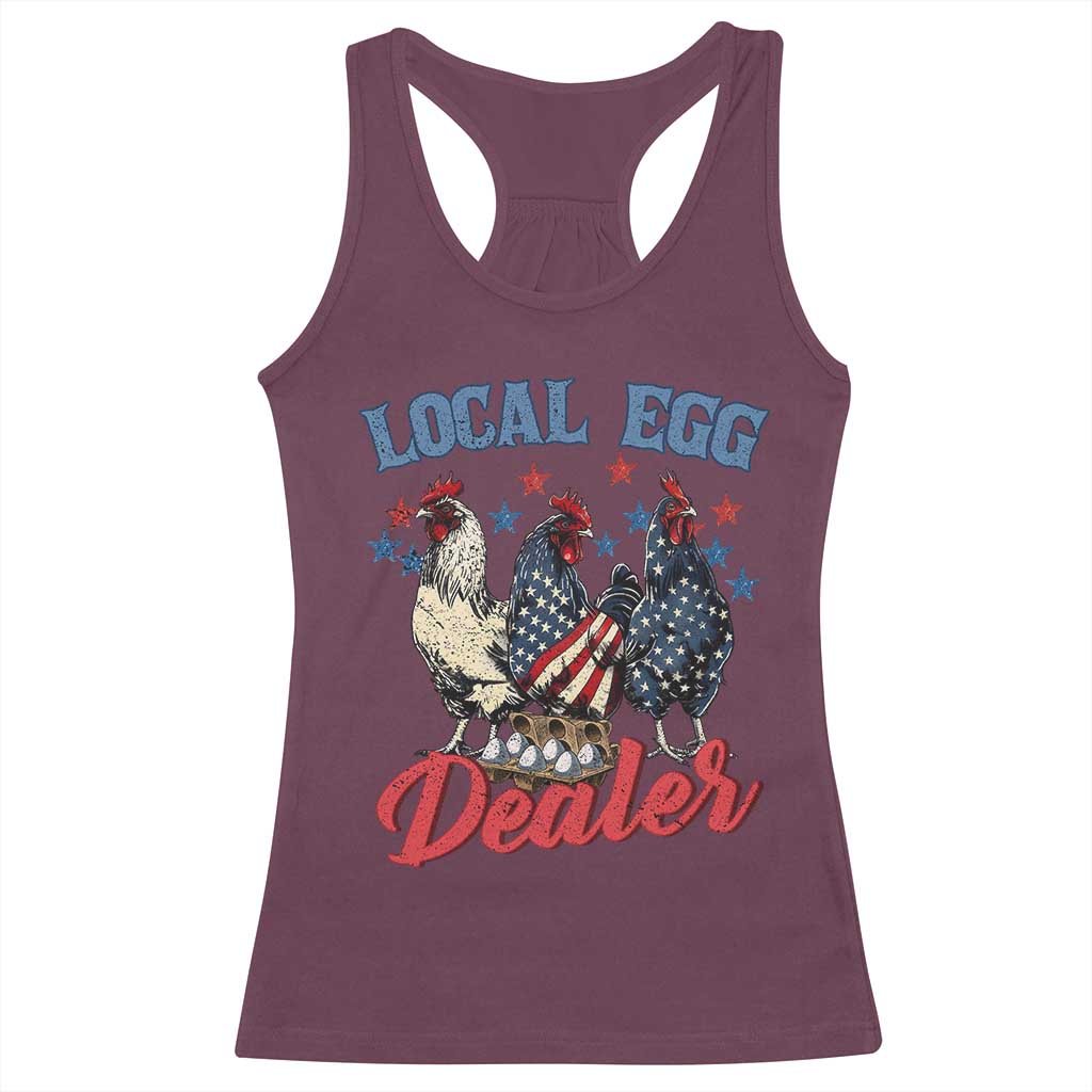 Funny Local Egg Dealer Racerback Tank Top Egg Farmer American Flag Chicken Easter TS11 Maroon Print Your Wear