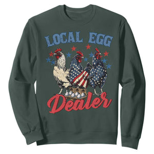 Funny Local Egg Dealer Sweatshirt Egg Farmer American Flag Chicken Easter TS11 Dark Forest Green Print Your Wear