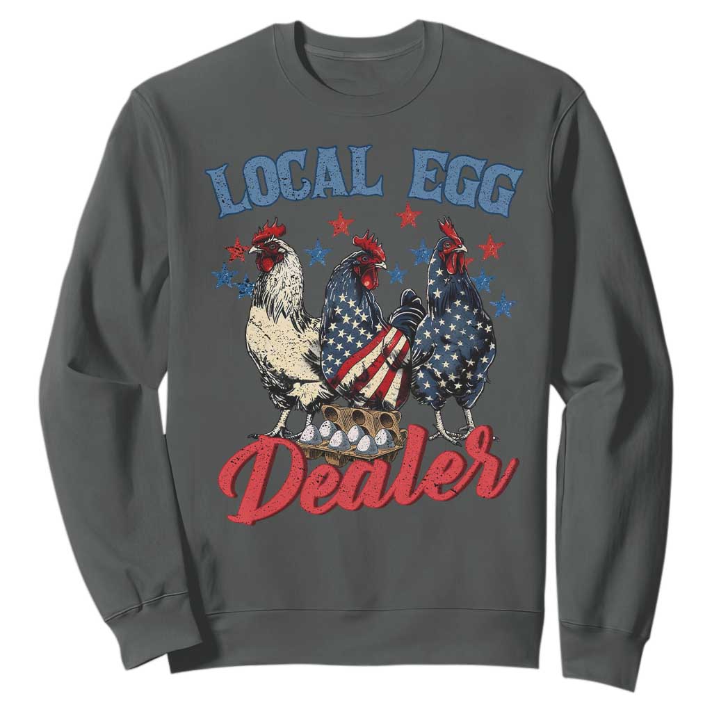 Funny Local Egg Dealer Sweatshirt Egg Farmer American Flag Chicken Easter TS11 Dark Heather Print Your Wear