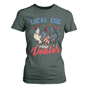 Funny Local Egg Dealer T Shirt For Women Egg Farmer American Flag Chicken Easter TS11 Dark Forest Green Print Your Wear