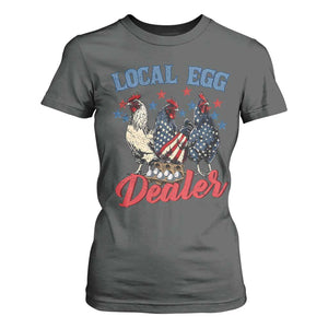 Funny Local Egg Dealer T Shirt For Women Egg Farmer American Flag Chicken Easter TS11 Dark Heather Print Your Wear