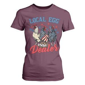 Funny Local Egg Dealer T Shirt For Women Egg Farmer American Flag Chicken Easter TS11 Maroon Print Your Wear