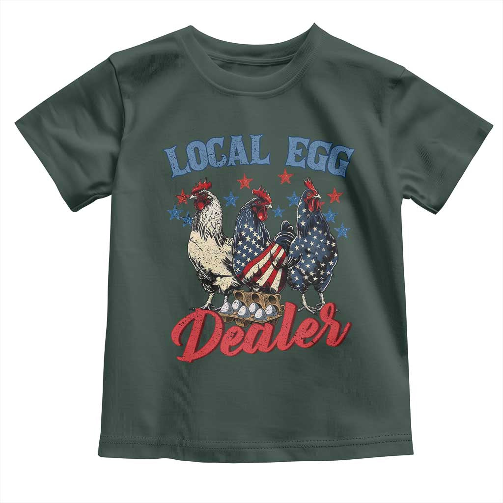 Funny Local Egg Dealer Toddler T Shirt Egg Farmer American Flag Chicken Easter TS11 Dark Forest Green Print Your Wear